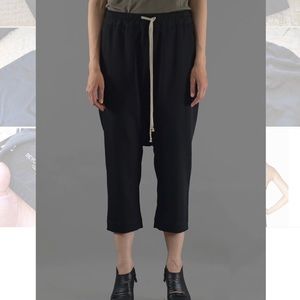 Rick Owens Drawstring Drop Crotch Pant Cropped Black New Wool